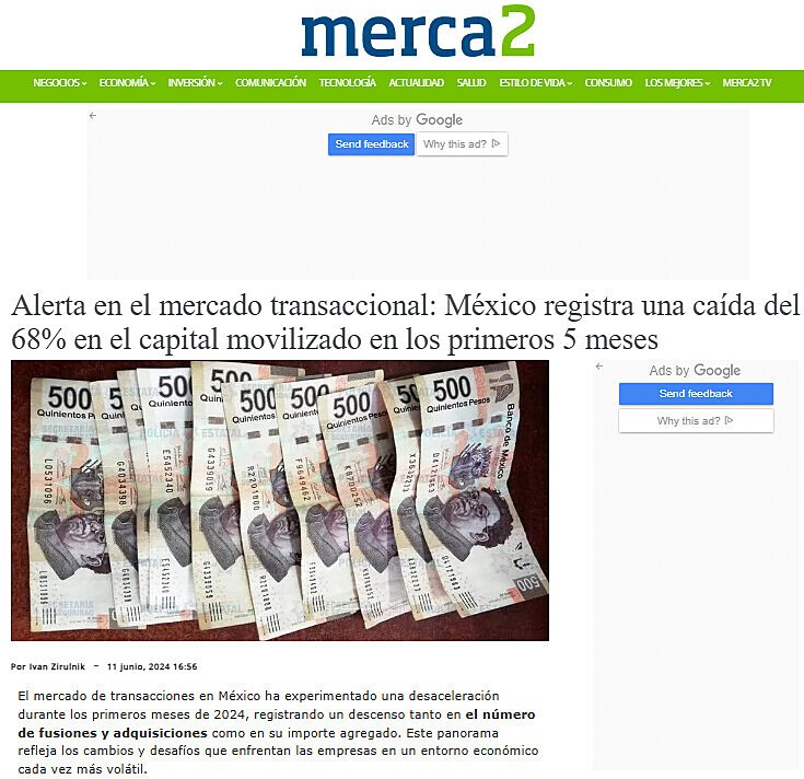 Alerta en el mercado transaccional: Mxico registra una cada del 68% en el capital movilizado en los primeros 5 meses